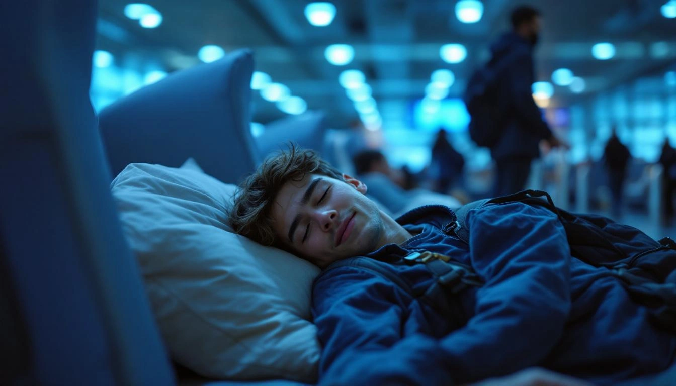 Passenger during a long layover at the airport