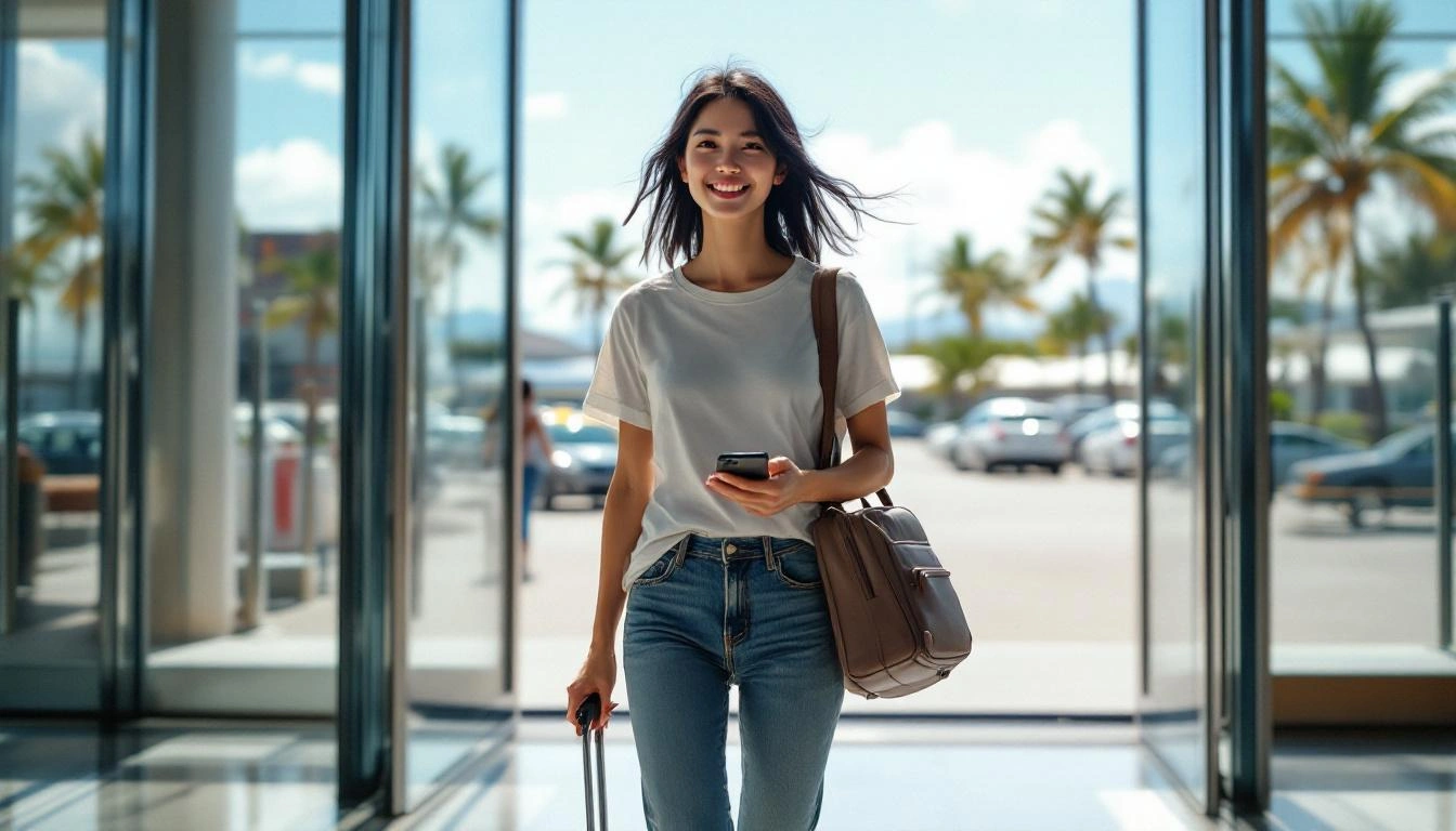 Traveler arriving at destination