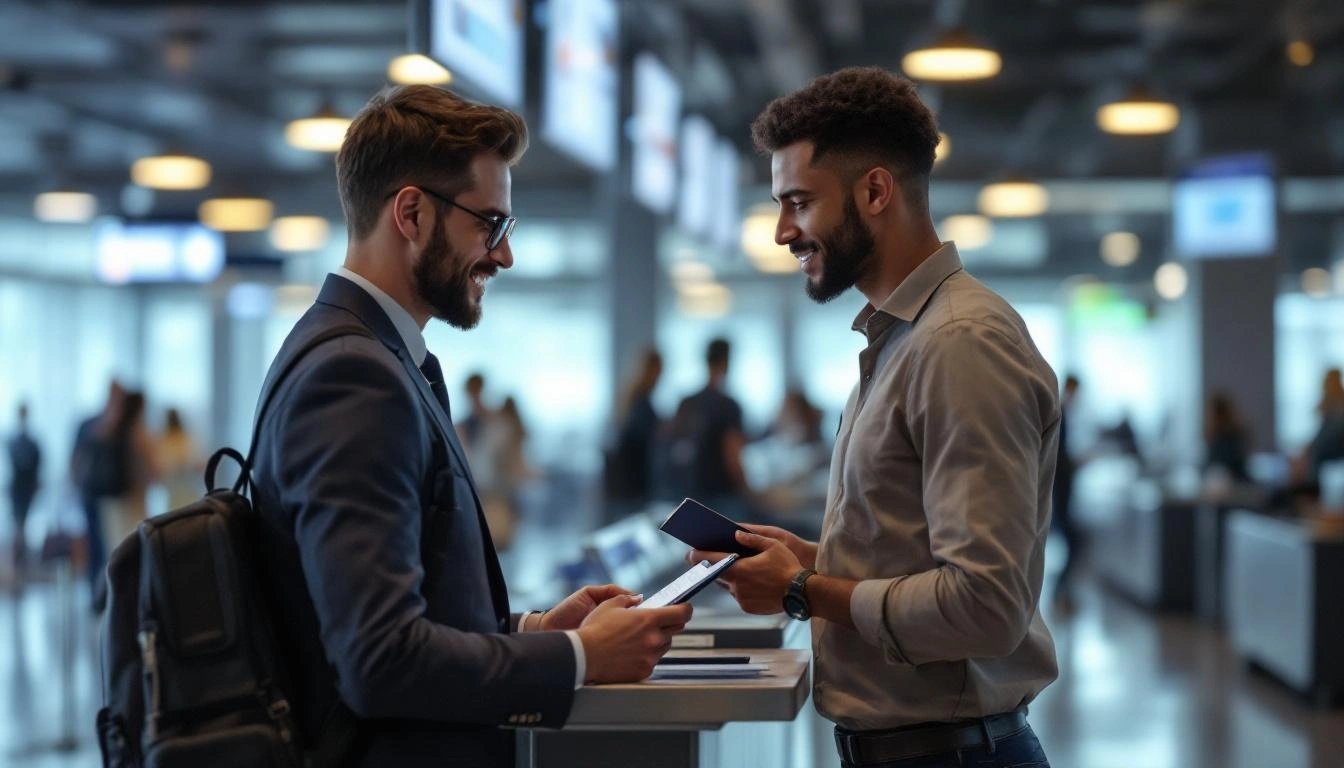 Immigration officer asking questions at the counter