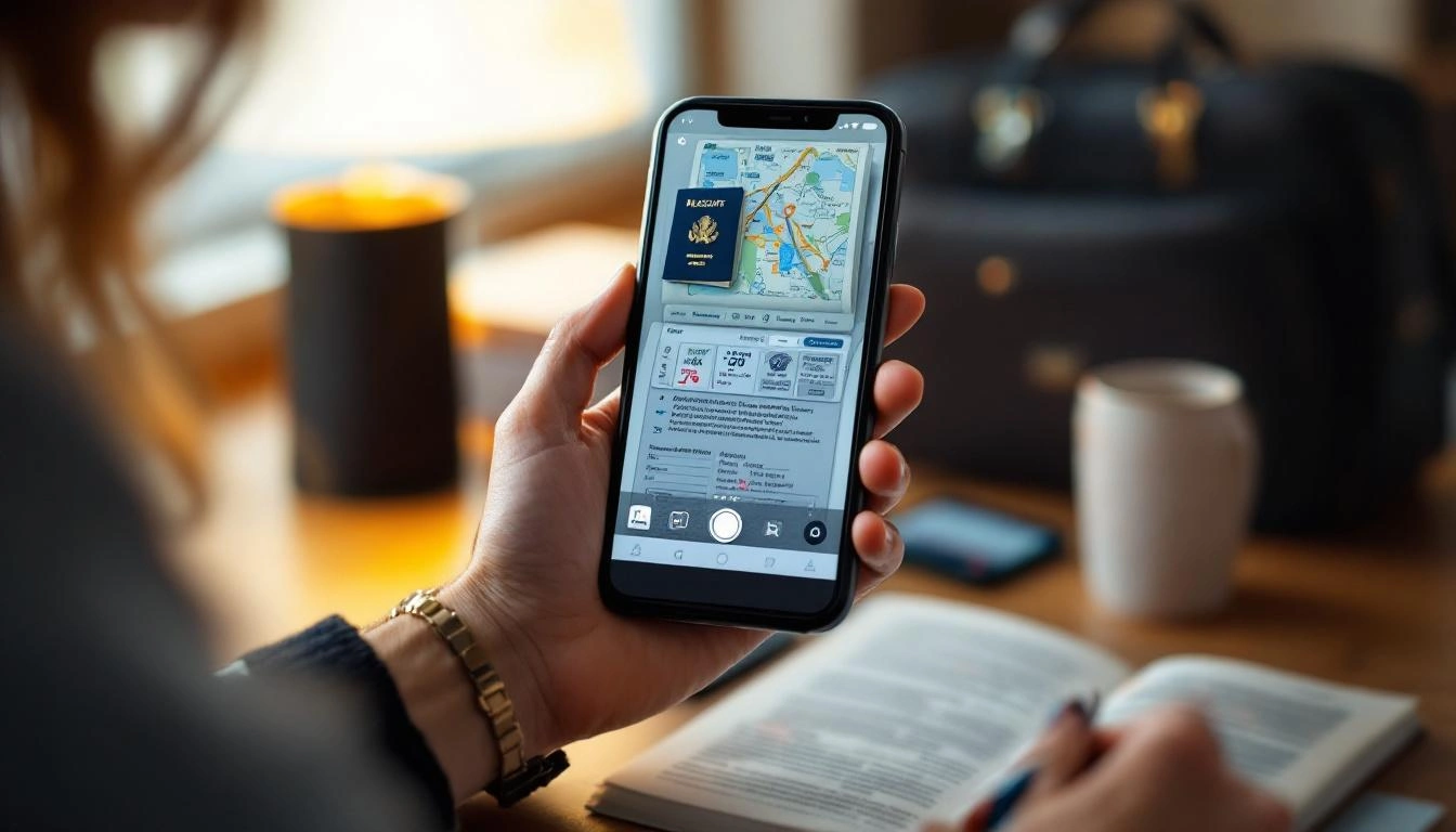 スマートフォンでパスポートを撮影してバックアップする様子