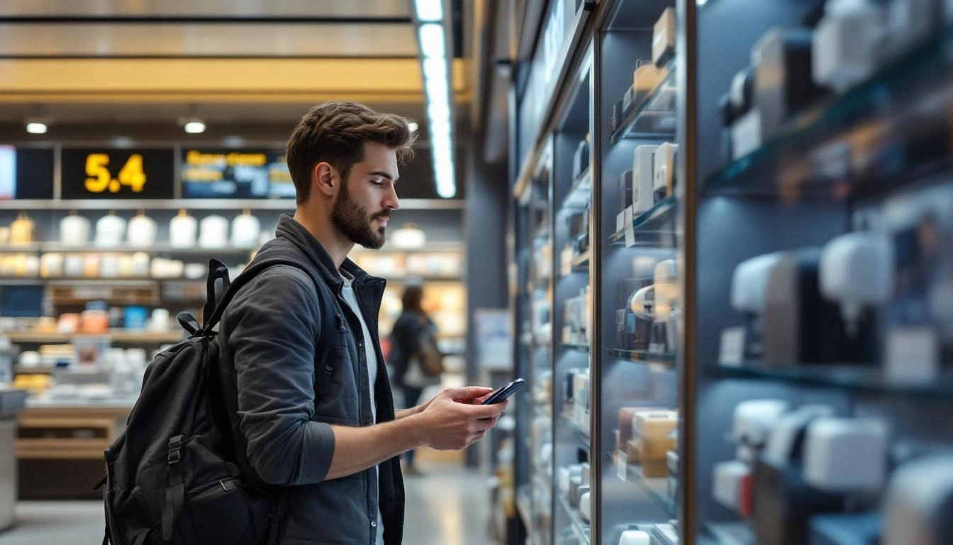 Airport electronics shop selling adapters